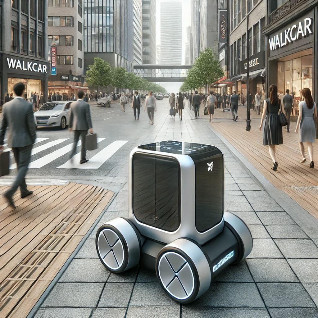 WalkCar на оживленном городском тротуаре